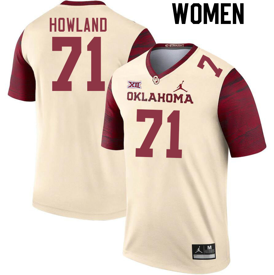 Women #71 Logan Howland Oklahoma Sooners College Football Jerseys Stitched Sale-Cream